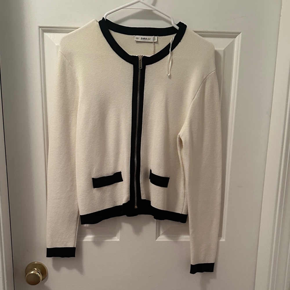 Zara Ivory and Black Knit Jacket